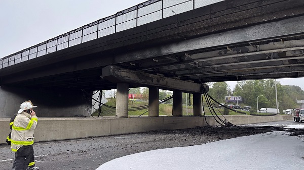 A destroyed bridge at the Connecticut Turnpike in bulletin news & online news